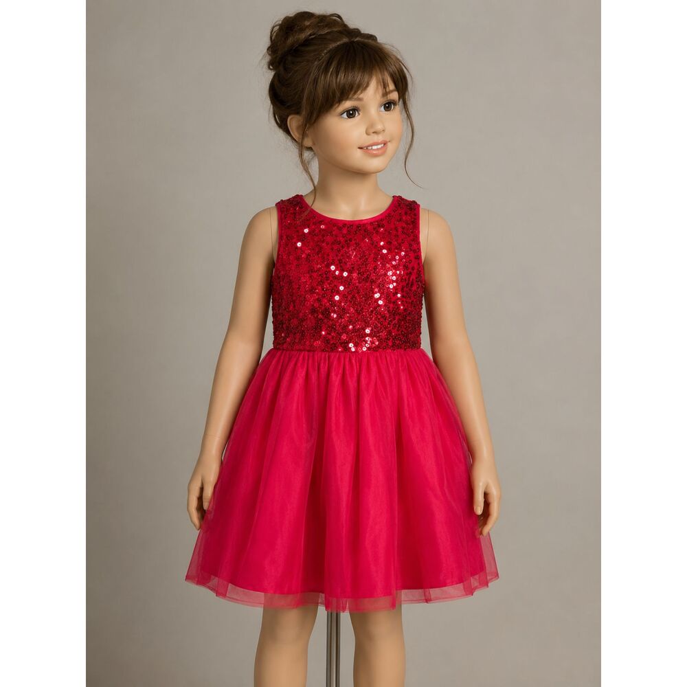 Cat & Jack Girls Size 7/8 Red Sequin Party Dress Tulle Skirt Holiday Christmas